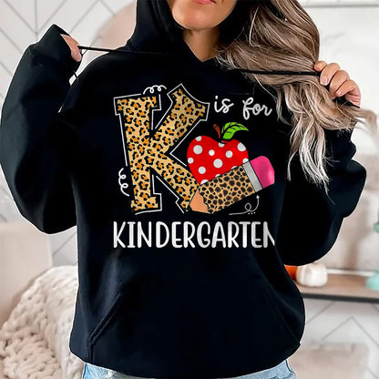 Best Student Shirt, Funny Back To School UnisexT-Shirt/Hoodie/Sweatshirt HLT00 - K is for Kindergarten Teacher Leopard Back to School Children T-Shirt, Men, Black, 3X-Large
