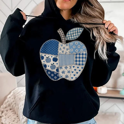 Best Student Shirt, Funny Back To School UnisexT-Shirt/Hoodie/Sweatshirt HLT00 - Blue Patchwork Preppy Apples Back to School Teacher Student T-Shirt