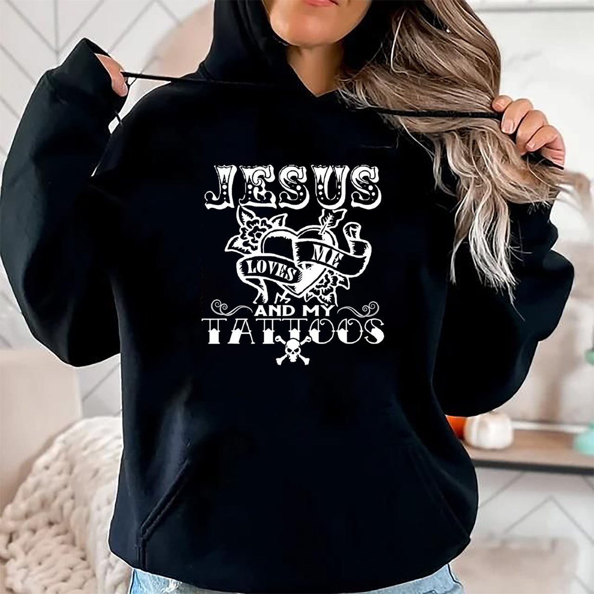 Christian Tee, Christian Faith Unisex T-Shirt/Hoodie/Sweatshirt HLT00 - Jesus Loves Me & My Tattoos Christian Jesus God Tattoo Lover T-Shirt (1)