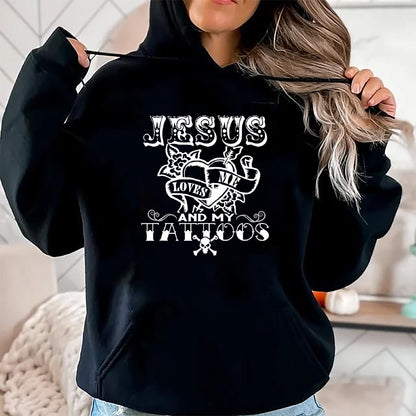 Christian Tee, Christian Faith Unisex T-Shirt/Hoodie/Sweatshirt HLT00 - Jesus Loves Me & My Tattoos Christian Jesus God Tattoo Lover T-Shirt (1)