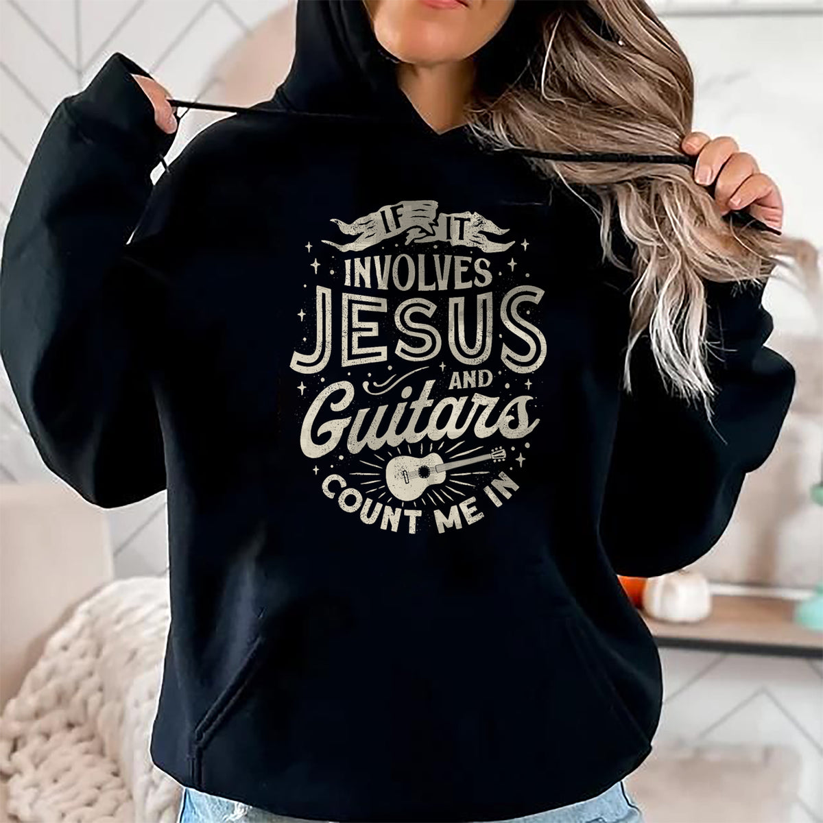Christian Tee, Christian Faith Unisex T-Shirt/Hoodie/Sweatshirt HLT00 - If It Involves Jesus And Guitars Guitarist Christian Music T-Shirt