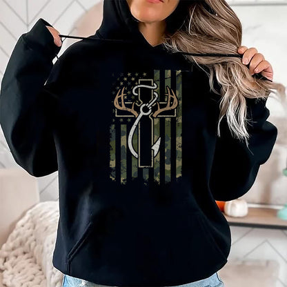 Christian Tee, Christian Faith Unisex T-Shirt/Hoodie/Sweatshirt HLT00 - Hunting Fishing Faith - Christian Hunter Fisherman Camo USA T-Shirt