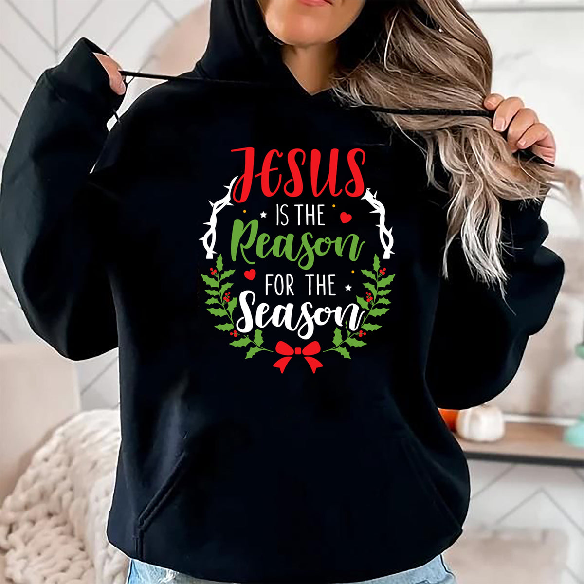 Christian Tee, Christian Faith Unisex T-Shirt/Hoodie/Sweatshirt HLT00 - Jesus is the reason for the season christian christmas Long Sleeve T-Shirt (1)
