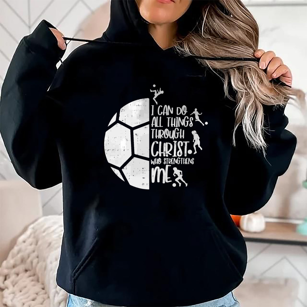 Christian Tee, Christian Faith Unisex T-Shirt/Hoodie/Sweatshirt HLT00 - I Can Do Things Through Christ Soccer Football God Gift T-Shirt