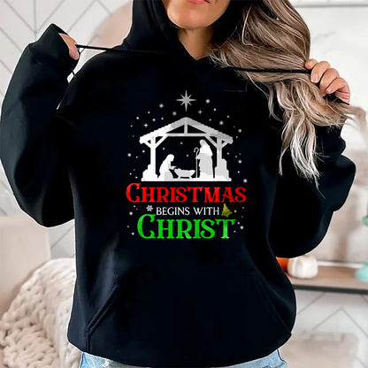 Christian Tee, Christian Faith Unisex T-Shirt/Hoodie/Sweatshirt HLT00 - Christmas Begins With Christ Christian Religious Jesus Xmas T-Shirt