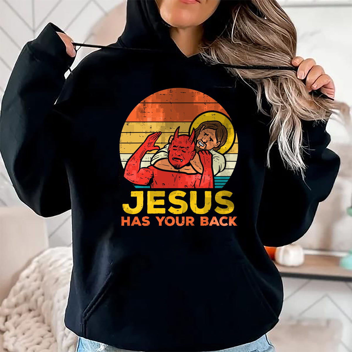 Christian Tee, Christian Faith Unisex T-Shirt/Hoodie/Sweatshirt HLT00 - Jesus Has Your Back Jiu Jitsu Retro Christian Men Women Kids T-Shirt