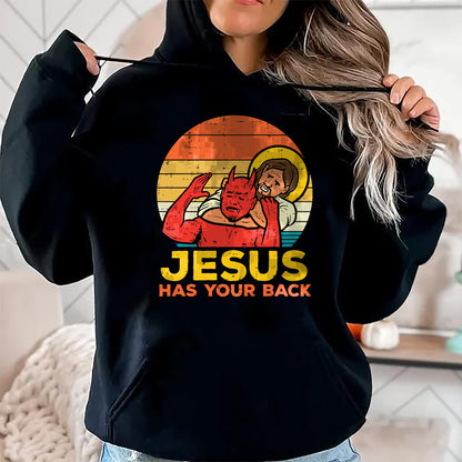 Christian Tee, Christian Faith Unisex T-Shirt/Hoodie/Sweatshirt HLT00 - Jesus Has Your Back Jiu Jitsu Retro Christian Men Women Kids T-Shirt