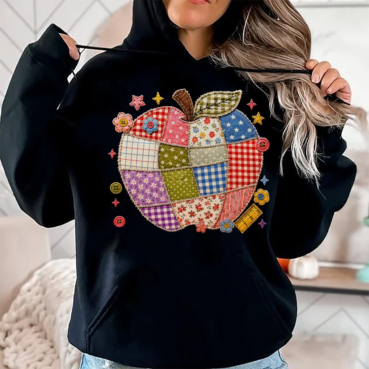 Best Student Shirt, Funny Back To School UnisexT-Shirt/Hoodie/Sweatshirt HLT00 - Cute Patchwork Preppy Apples Back to School Teacher Student T-Shirt (2)