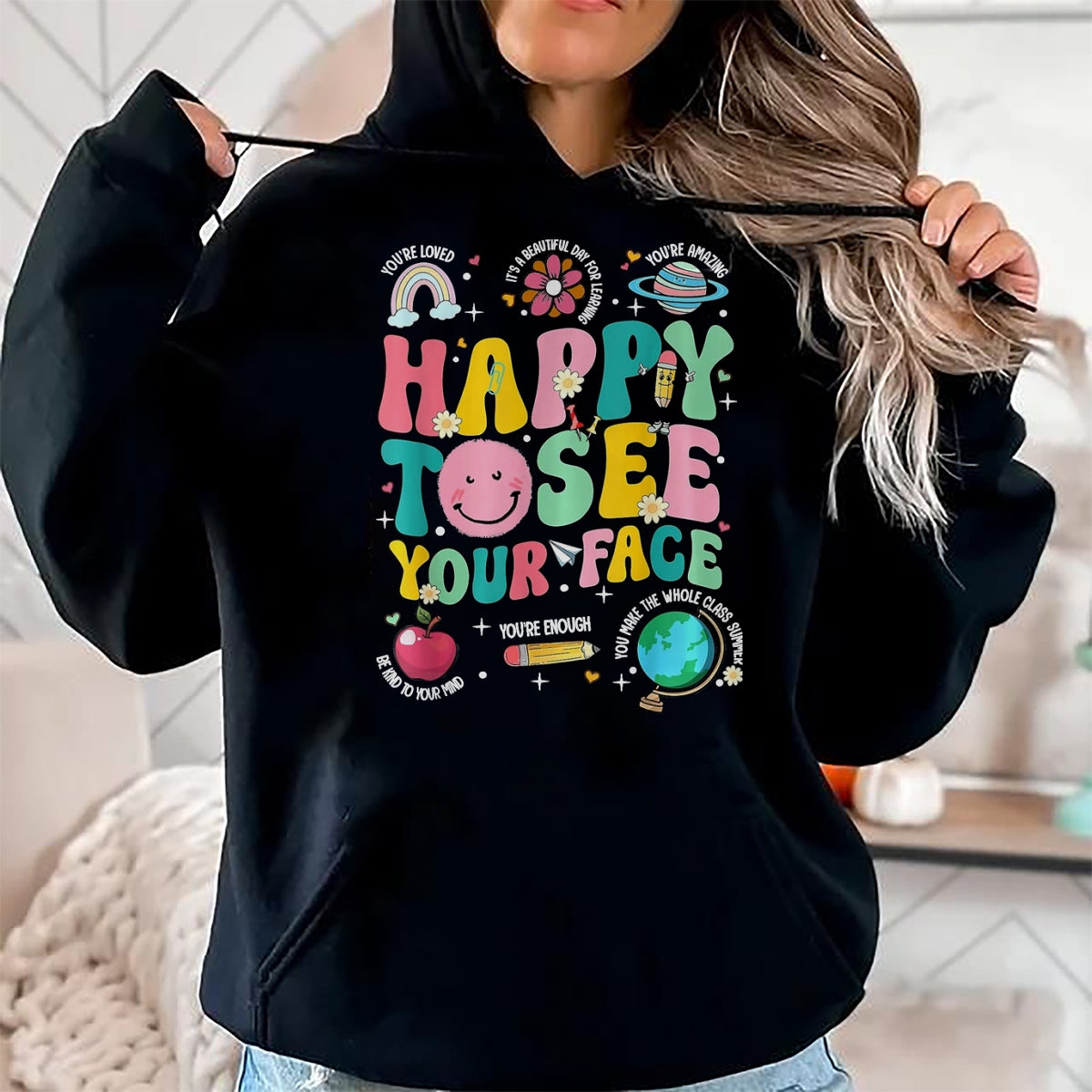 Best Student Shirt, Funny Back To School UnisexT-Shirt/Hoodie/Sweatshirt HLT00 - Happy to See Your Face Teacher Back to School T-Shirt, Women, Orange, XX-Large