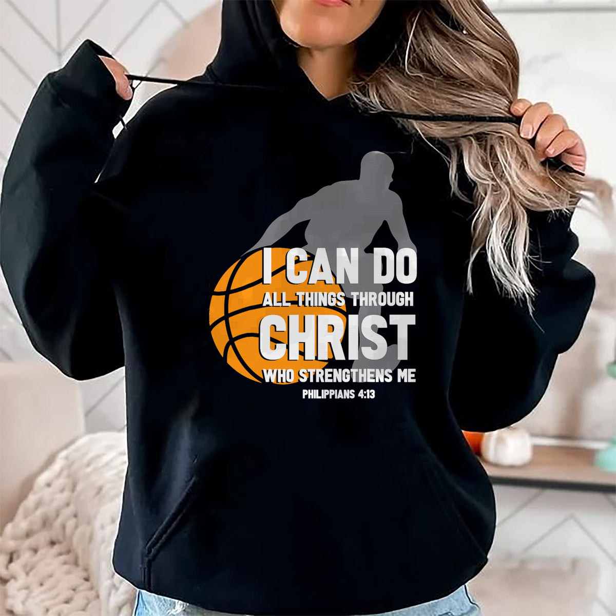 Christian Tee, Christian Faith Unisex T-Shirt/Hoodie/Sweatshirt HLT00 - I Can Do All Things Through Christ Christian Basketball T-Shirt
