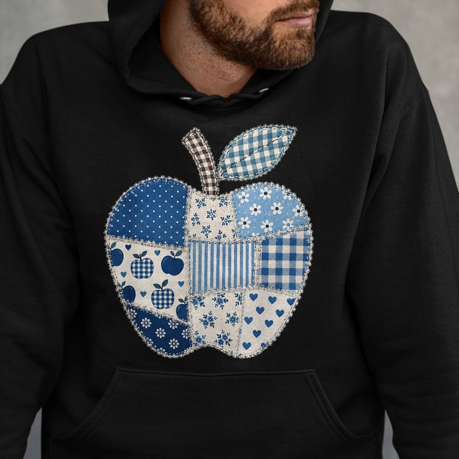Best Student Shirt, Funny Back To School UnisexT-Shirt/Hoodie/Sweatshirt HLT00 - Blue Patchwork Preppy Apples Back to School Teacher Student T-Shirt