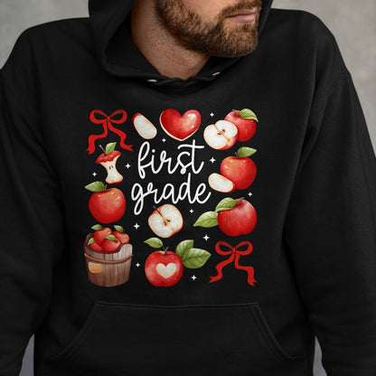 Best Student Shirt, Funny Back To School UnisexT-Shirt/Hoodie/Sweatshirt HLT00 - First Grade Teacher Apple Coquette Bow Fruit Back to School T-Shirt