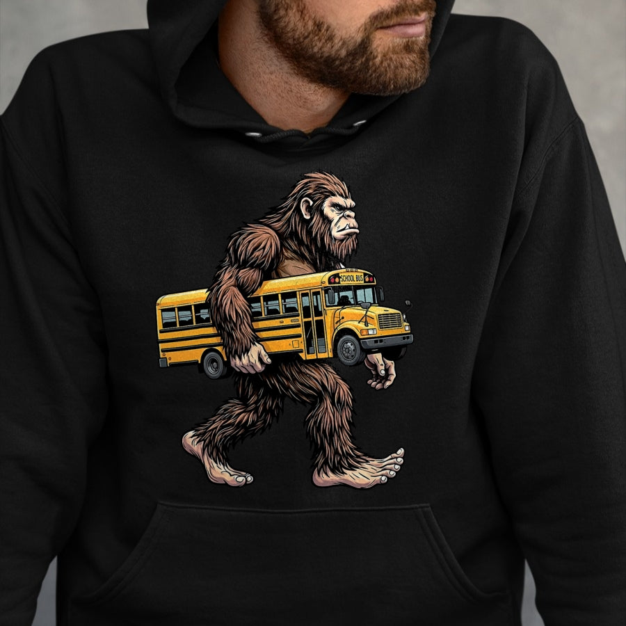 Best Student Shirt, Funny Back To School UnisexT-Shirt/Hoodie/Sweatshirt HLT00 - Bigfoot Carrying School Bus Funny Sasquatch Back to School T-Shirt