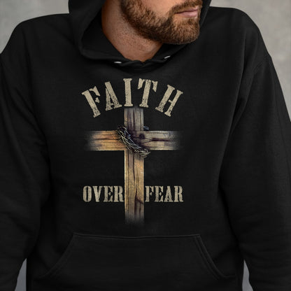 Christian Tee, Christian Faith Unisex T-Shirt/Hoodie/Sweatshirt HLT00 - Faith Over Fear American Christian Cross God Jesus (on back) T-Shirt (1)