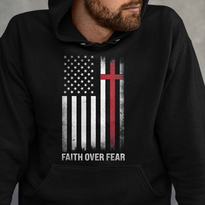 Christian Tee, Christian Faith Unisex T-Shirt/Hoodie/Sweatshirt HLT00 - Christian US USA Flag American Christ Faith Over Fear Cross T-Shirt (1)