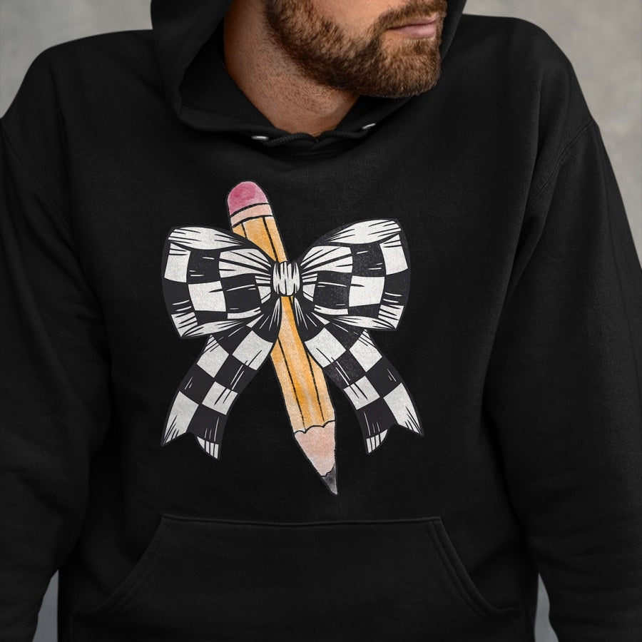 Best Student Shirt, Funny Back To School UnisexT-Shirt/Hoodie/Sweatshirt HLT00 - Back to School Day Checkerboard Coquette Bow Pencil Motivate T-Shirt