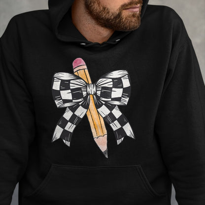 Best Student Shirt, Funny Back To School UnisexT-Shirt/Hoodie/Sweatshirt HLT00 - Back to School Day Checkerboard Coquette Bow Pencil Motivate T-Shirt