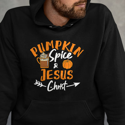 Christian Tee, Christian Faith Unisex T-Shirt/Hoodie/Sweatshirt HLT00 - Halloween Christian Pumpkin Spice And Jesus Christ Fall Leaf T-Shirt
