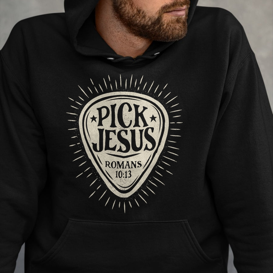 Christian Tee, Christian Faith Unisex T-Shirt/Hoodie/Sweatshirt HLT00 - Guitar Pick Jesus Christian Music Guitarist Pastor Retro T-Shirt