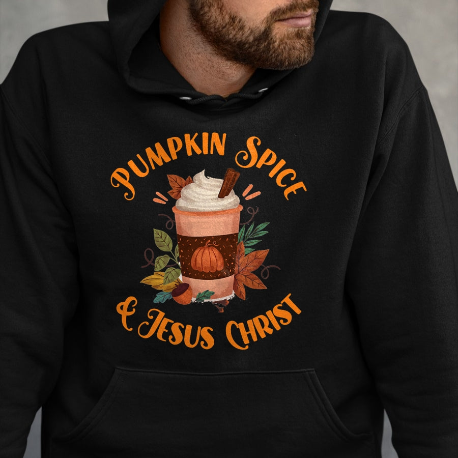 Christian Tee, Christian Faith Unisex T-Shirt/Hoodie/Sweatshirt HLT00 - Fall Season Cute Pumpkin Spice And Jesus Christ Thanksgiving T-Shirt