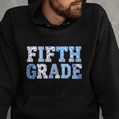 Best Student Shirt, Funny Back To School UnisexT-Shirt/Hoodie/Sweatshirt HLT00 - 5th Fifth Grade Teacher Blue Patchwork Back to School Girls T-Shirt