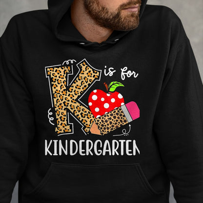 Best Student Shirt, Funny Back To School UnisexT-Shirt/Hoodie/Sweatshirt HLT00 - K is for Kindergarten Teacher Leopard Back to School Children T-Shirt, Men, Black, 3X-Large