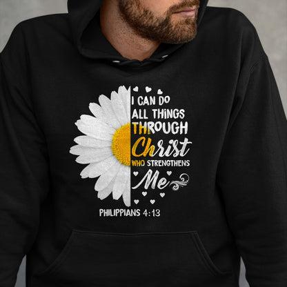 Christian Tee, Christian Faith Unisex T-Shirt/Hoodie/Sweatshirt HLT00 - I Can Do All Things Through Christ - Daisy Flower Religious T-Shirt (2)