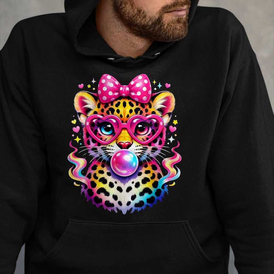 Best Student Shirt, Funny Back To School UnisexT-Shirt/Hoodie/Sweatshirt HLT00 - Funny Leopard Glasses Blowing Bubble Gum Back to School Kids T-Shirt, Women, Black, Medium