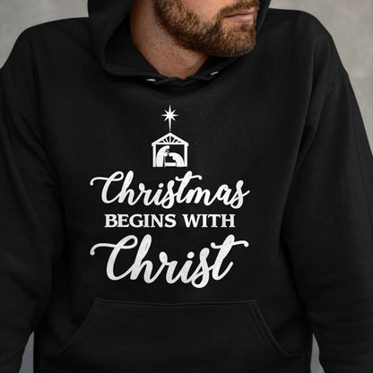 Christian Tee, Christian Faith Unisex T-Shirt/Hoodie/Sweatshirt HLT00 - Christmas Begins With Christ Christmas T-Shirt T-Shirt