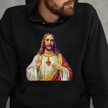 Christian Tee, Christian Faith Unisex T-Shirt/Hoodie/Sweatshirt HLT00 - Jesus Christ Sacred Heart Peace Sign Portrait T-Shirt