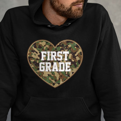 Best Student Shirt, Funny Back To School UnisexT-Shirt/Hoodie/Sweatshirt HLT00 - Back to School Ready to First Grade Heart Camo for Kids Teen T-Shirt