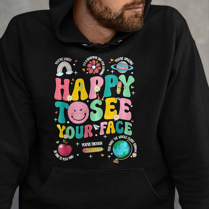 Best Student Shirt, Funny Back To School UnisexT-Shirt/Hoodie/Sweatshirt HLT00 - Happy to See Your Face Teacher Back to School T-Shirt, Women, Orange, XX-Large