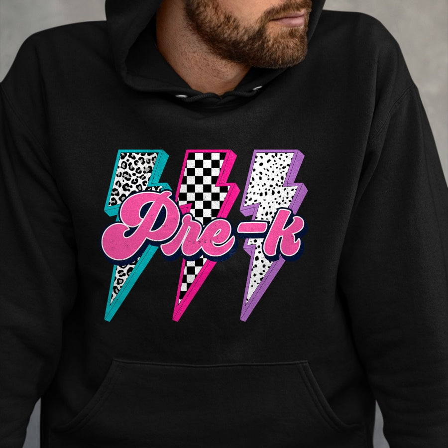 Best Student Shirt, Funny Back To School UnisexT-Shirt/Hoodie/Sweatshirt HLT00 - Girl Checkered Leopard Lightning Back to School Pre-K T-Shirt
