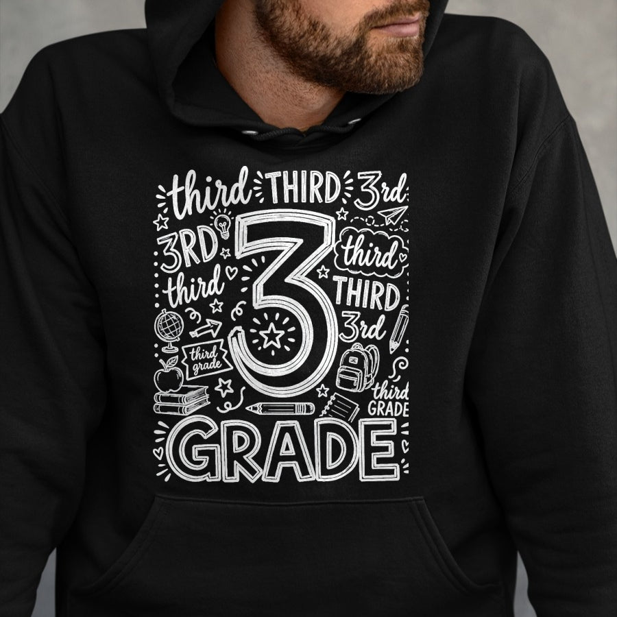 Best Student Shirt, Funny Back To School UnisexT-Shirt/Hoodie/Sweatshirt HLT00 - 3rd Grade Typography Team Third Grade Teacher Back to School T-Shirt, Men, Black, 3X-Large