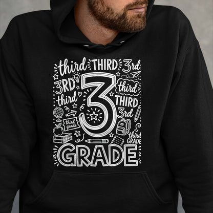 Best Student Shirt, Funny Back To School UnisexT-Shirt/Hoodie/Sweatshirt HLT00 - 3rd Grade Typography Team Third Grade Teacher Back to School T-Shirt, Men, Black, 3X-Large