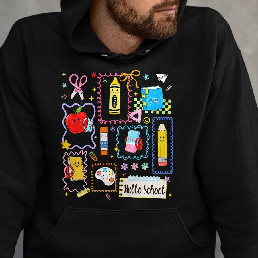 Best Student Shirt, Funny Back To School UnisexT-Shirt/Hoodie/Sweatshirt HLT00 - Back to School Hello School Cute Apple Crayon Boy Girl Kid T-Shirt