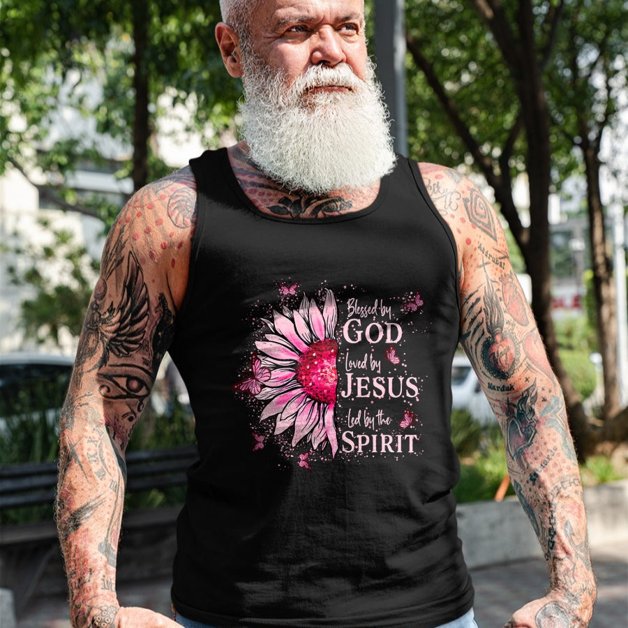 Christian Tee, Christian Faith Unisex T-Shirt/Hoodie/Sweatshirt HLT00 -  Blessed By God - Loved By Jesus Pink Sunflower T-Shirt