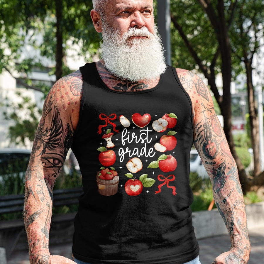 Best Student Shirt, Funny Back To School UnisexT-Shirt/Hoodie/Sweatshirt HLT00 - First Grade Teacher Apple Coquette Bow Fruit Back to School T-Shirt