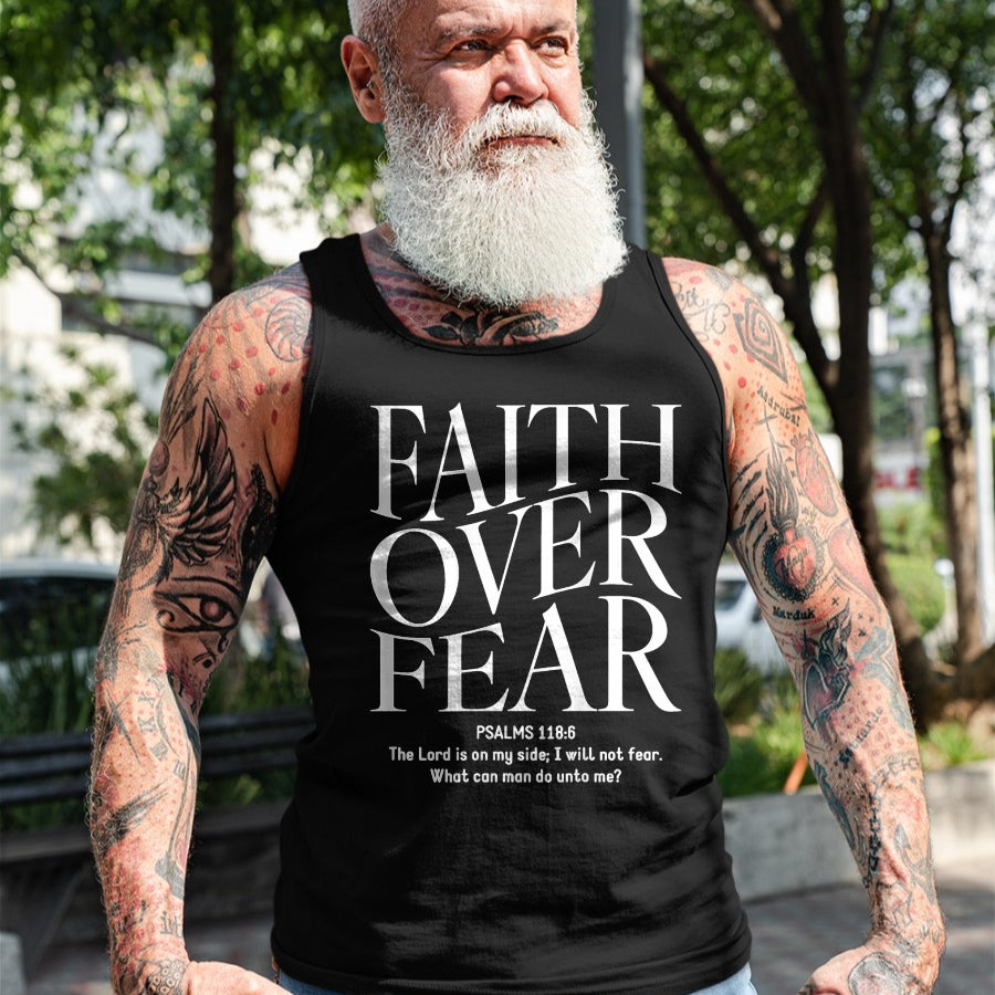 Christian Tee, Christian Faith Unisex T-Shirt/Hoodie/Sweatshirt HLT00 - Faith Over Fear Christian (on back) T-Shirt