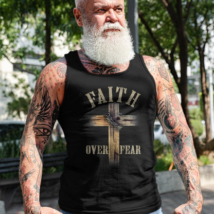Christian Tee, Christian Faith Unisex T-Shirt/Hoodie/Sweatshirt HLT00 - Faith Over Fear American Christian Cross God Jesus (on back) T-Shirt (1)