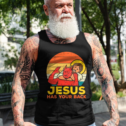 Christian Tee, Christian Faith Unisex T-Shirt/Hoodie/Sweatshirt HLT00 - Jesus Has Your Back Jiu Jitsu Retro Christian Men Women Kids T-Shirt