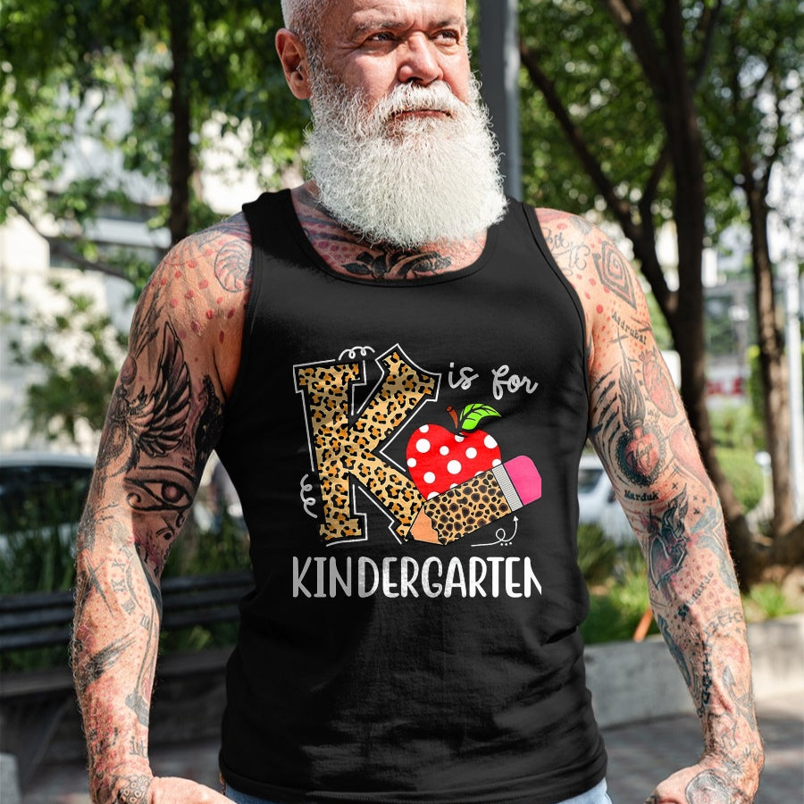 Best Student Shirt, Funny Back To School UnisexT-Shirt/Hoodie/Sweatshirt HLT00 - K is for Kindergarten Teacher Leopard Back to School Children T-Shirt, Men, Black, 3X-Large