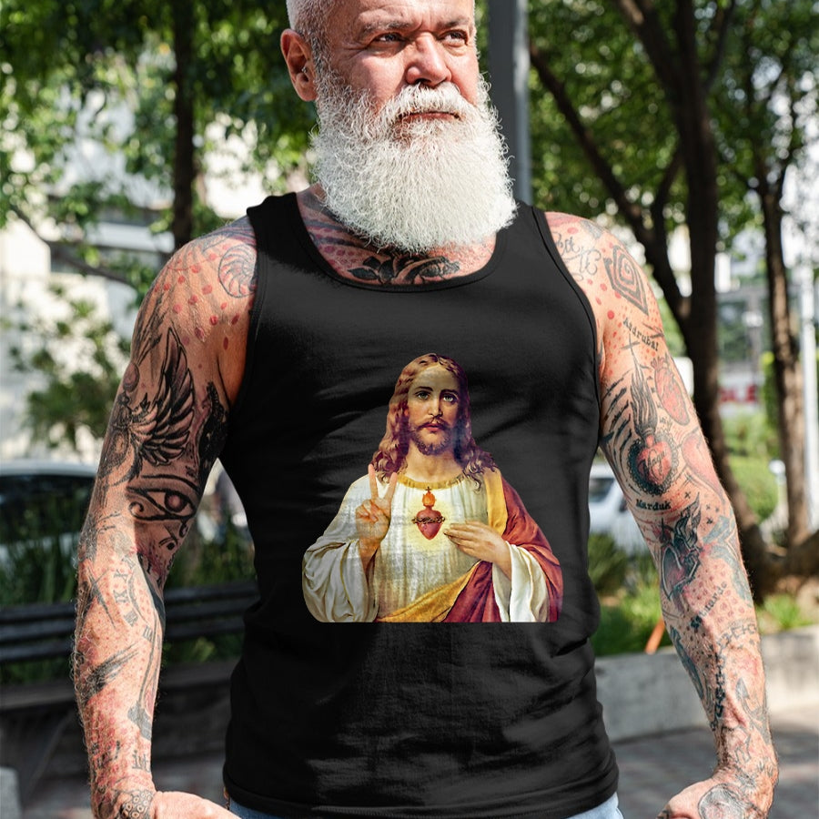 Christian Tee, Christian Faith Unisex T-Shirt/Hoodie/Sweatshirt HLT00 - Jesus Christ Sacred Heart Peace Sign Portrait T-Shirt