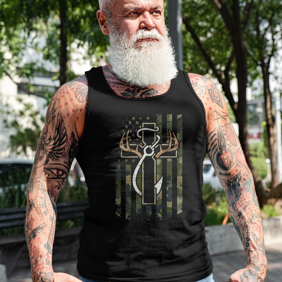 Christian Tee, Christian Faith Unisex T-Shirt/Hoodie/Sweatshirt HLT00 - Hunting Fishing Faith - Christian Hunter Fisherman Camo USA T-Shirt