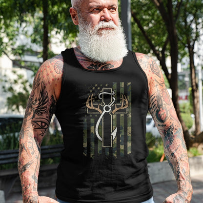 Christian Tee, Christian Faith Unisex T-Shirt/Hoodie/Sweatshirt HLT00 - Hunting Fishing Faith - Christian Hunter Fisherman Camo USA T-Shirt
