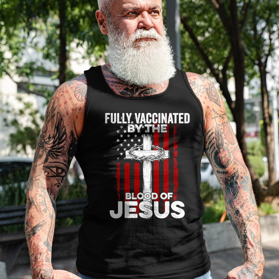 Christian Tee, Christian Faith Unisex T-Shirt/Hoodie/Sweatshirt HLT00 - Fully Vaccinated By The Blood Of Jesus Christian USA Flag T-Shirt