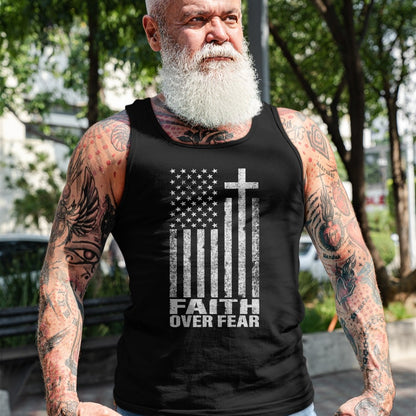 Christian Tee, Christian Faith Unisex T-Shirt/Hoodie/Sweatshirt HLT00 - Faith Over Fear Cool Christian Flag Cross for Men Women Kids Short Sleeve T-Shirt