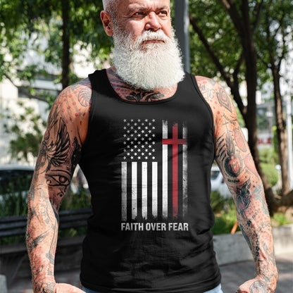 Christian Tee, Christian Faith Unisex T-Shirt/Hoodie/Sweatshirt HLT00 - Christian US USA Flag American Christ Faith Over Fear Cross T-Shirt (1)