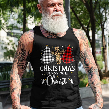 Christian Tee, Christian Faith Unisex T-Shirt/Hoodie/Sweatshirt HLT00 - Christmas Begins With Christ Jesus Cross Christian Christmas T-Shirt