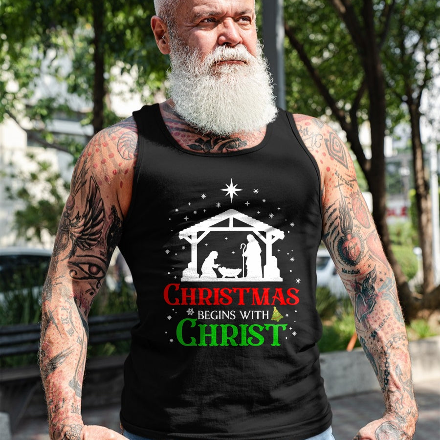 Christian Tee, Christian Faith Unisex T-Shirt/Hoodie/Sweatshirt HLT00 - Christmas Begins With Christ Christian Religious Jesus Xmas T-Shirt